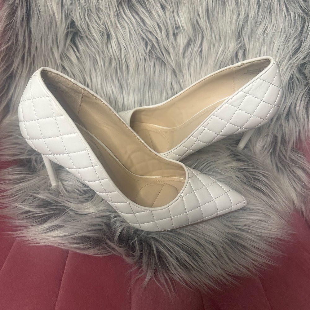 Rainbow White Quilted Heels